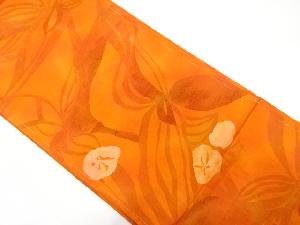 手織り紬 草花模様織り出し袋帯